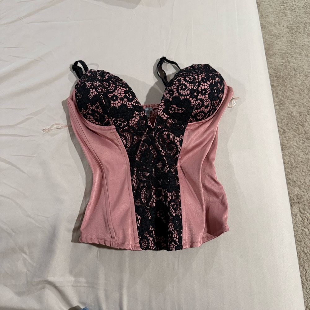 Pink and Black Lace Bustier
